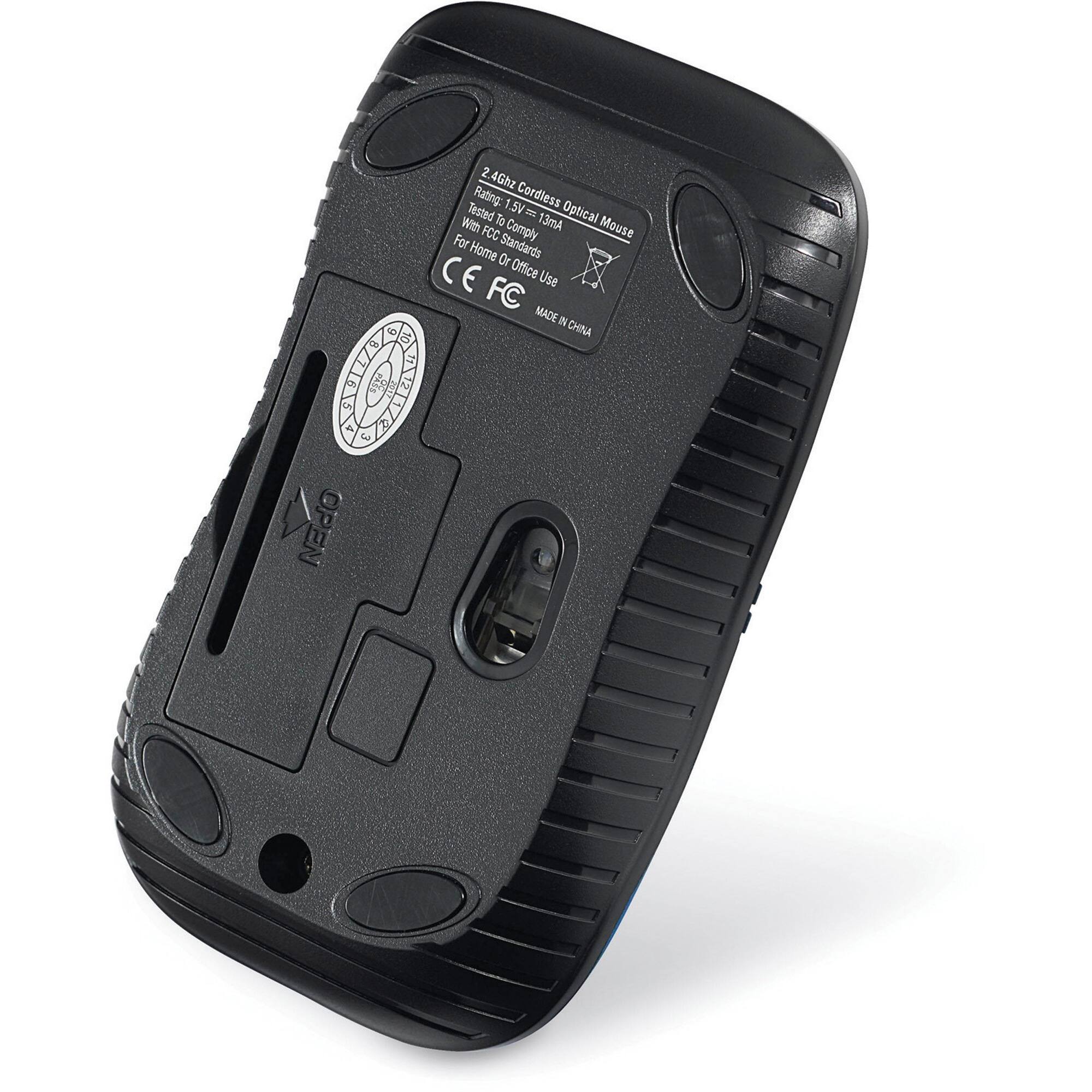 2.4Ghz Cordless Optical Mouse  
Rating: 1.5V  
Tested To m 13ml  
With FCC Standards  
For Home Or Office Use  
MADE IN CHINA  
CE FC  
OPEN