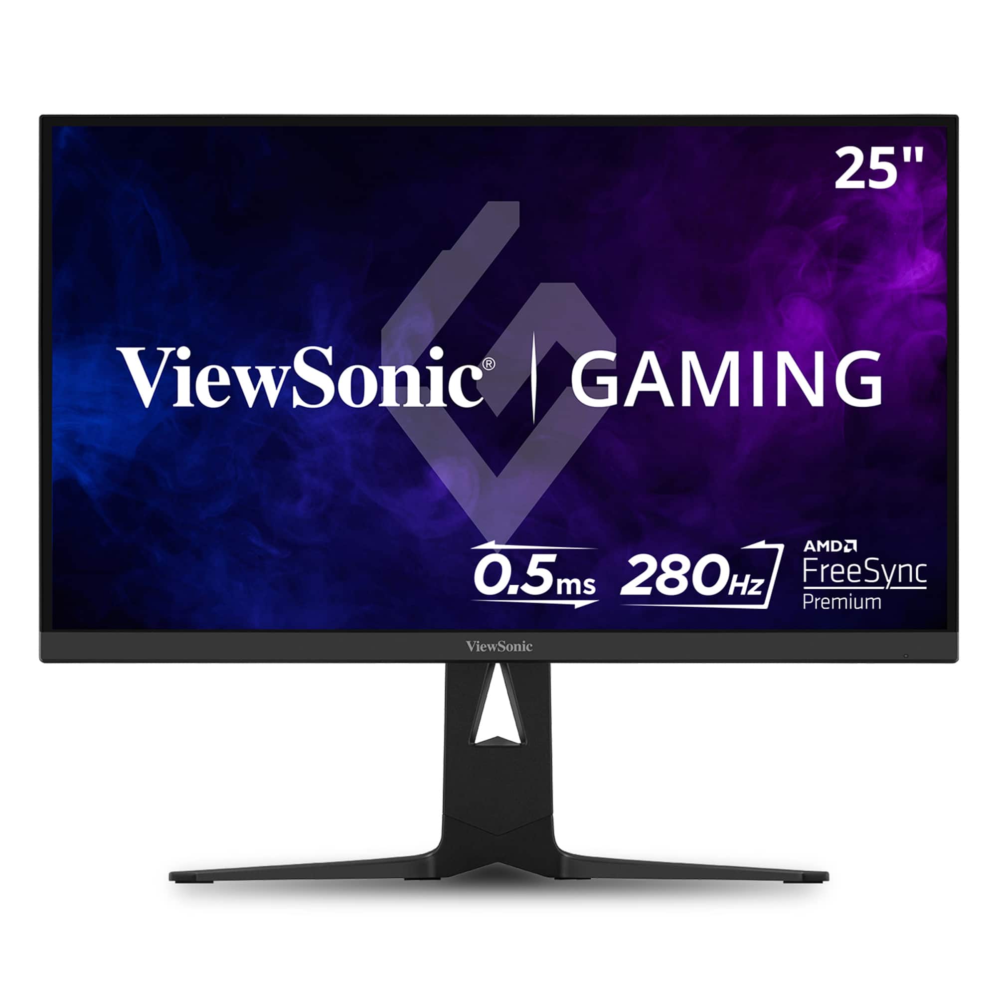 The text on the image is grouped and corrected as follows:
"ViewSonic V GAMING 25" 0.5ms 280Hz FreeSync Premium"