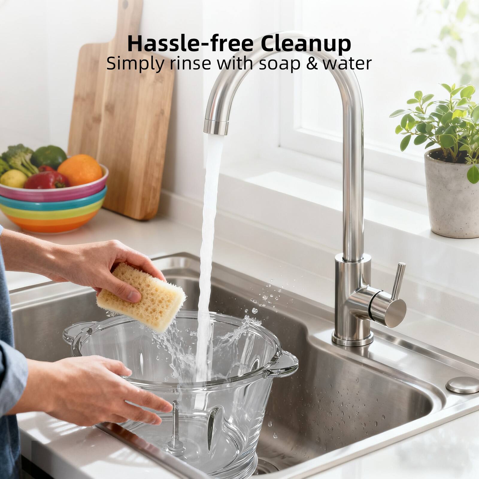 Hassle-free Cleanup  
Simply rinse with soap & water