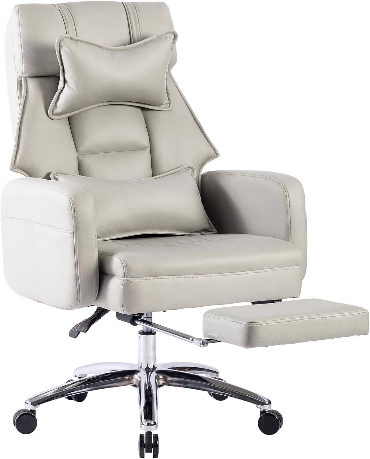 Alt View 6. Trinkets Crazed - Ergonomic Office Chair with Lumbar Support,Technology Leather High Back Home Computer Desk Chair w/Footrest - light gray.