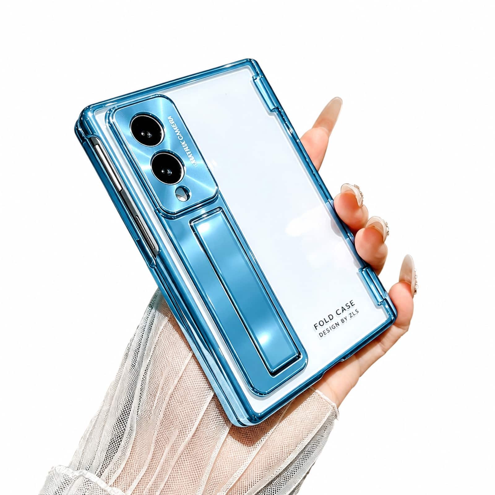 Dteck - Plating Build in Tempered Glass Screen Cover for Samsung Galaxy Z Fold 8, Shockproof Kickstand Hard PC Clear Back Cover - Blue price history on PriceWatchPro