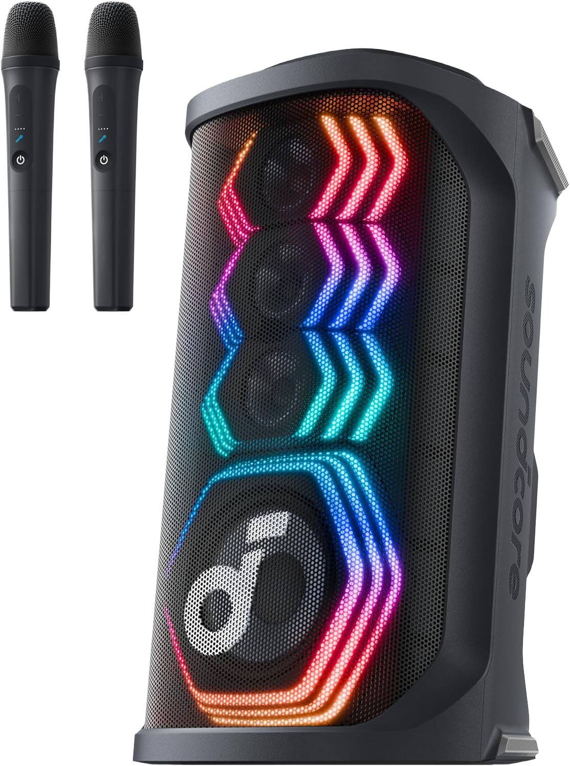 Soundcore - by Anker Rave 3S Karaoke Party Speaker with 2 Wireless Mics, AI Vocal Removal, and Portable Bluetooth PA System - Black