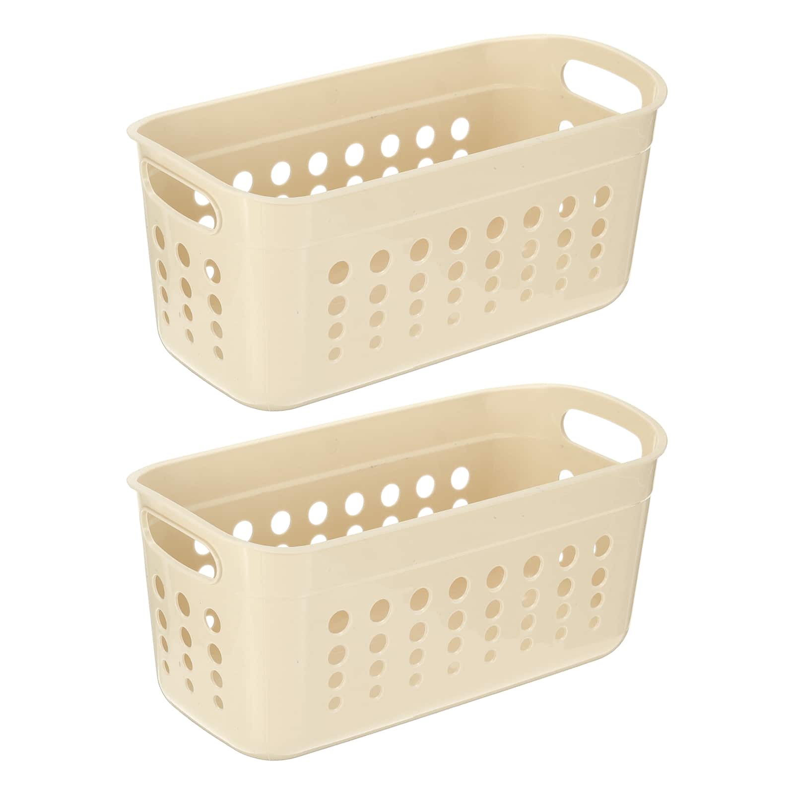 "Unique Bargains - 2pcs Pantry Plastic Storage Baskets, 13.31x6.81x6.3"", Stackable Organizer with Handle, for Shelves Bathroomss Closet - Beige" price history on PriceWatchPro