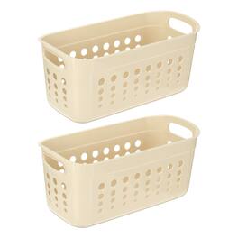 Unique Bargains - 2pcs Pantry Plastic Storage Baskets, 13.31x6.81x6.3", Stackable Organizer with Handle, for Shelves Bathroomss Closet - Beige