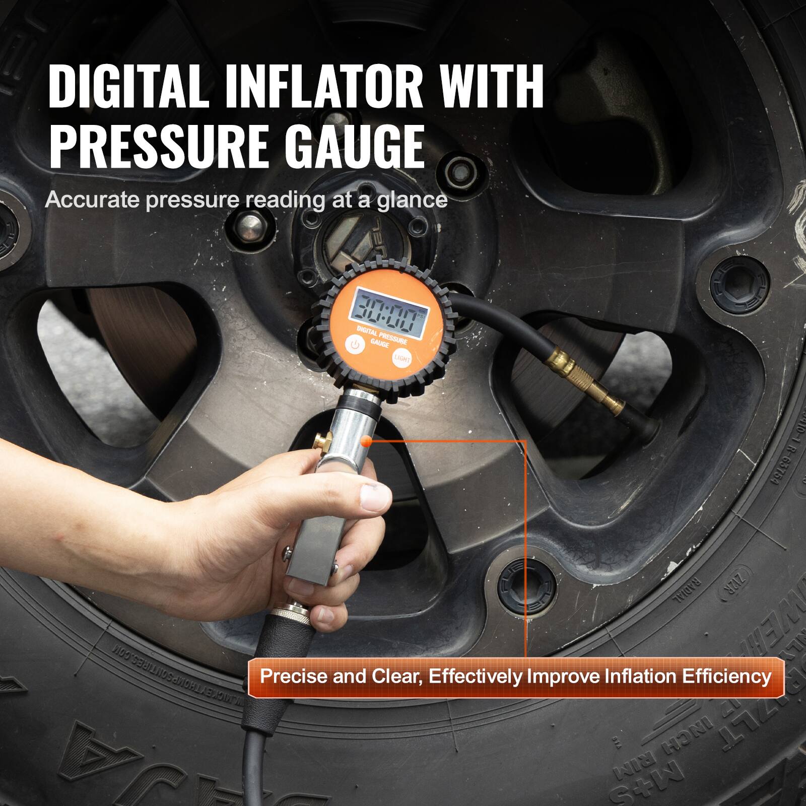 DIGITAL INFLATOR WITH PRESSURE GAUGE  
Accurate pressure reading at a glance  

Precise and Clear, Effectively Improve Inflation Efficiency