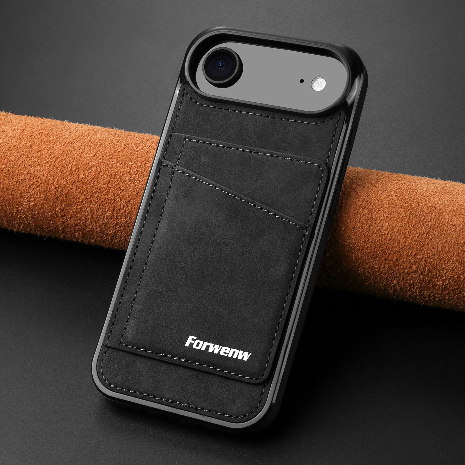 Back. Dteck - Dteck RFID Blocking Back Wallet Case for iPhone Air (2025), Shockproof PU Leather Kickstand Rugged Cover - Black.