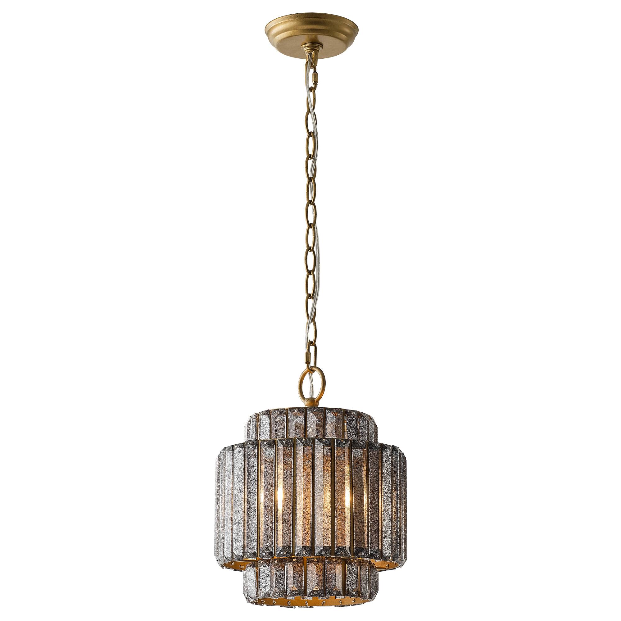 Angle. Vaczon - 1-Light 9.8-Inch Crystal Mini Modern Hanging Pendant Light Ceiling Fixture with Adjustable Chain for Kitchen Island - Gold.