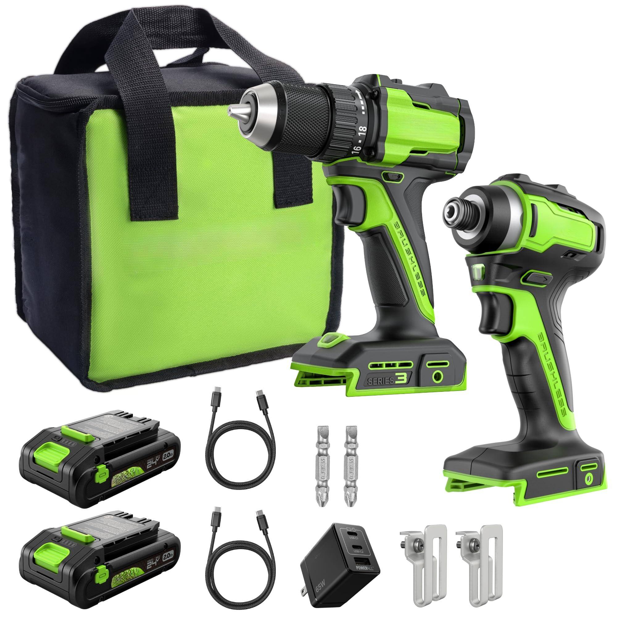 JETRANSPORT 24v Cordless Brushless 400 In lbs Drill/driver+1950 Impact ...