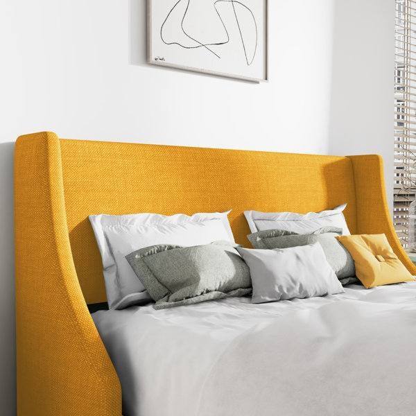 Left. Hivvago - Hivvago Queen Size Linen Blend Upholstered Platform Bed with Wingback Headboard - Yellow.