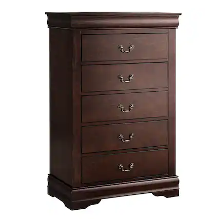 Front. Vaczon - Solid Wood 5-Drawer Bedroom Dresser, English Dovetail Chest of Drawers for Clothes and Home Storage - Cherry.
