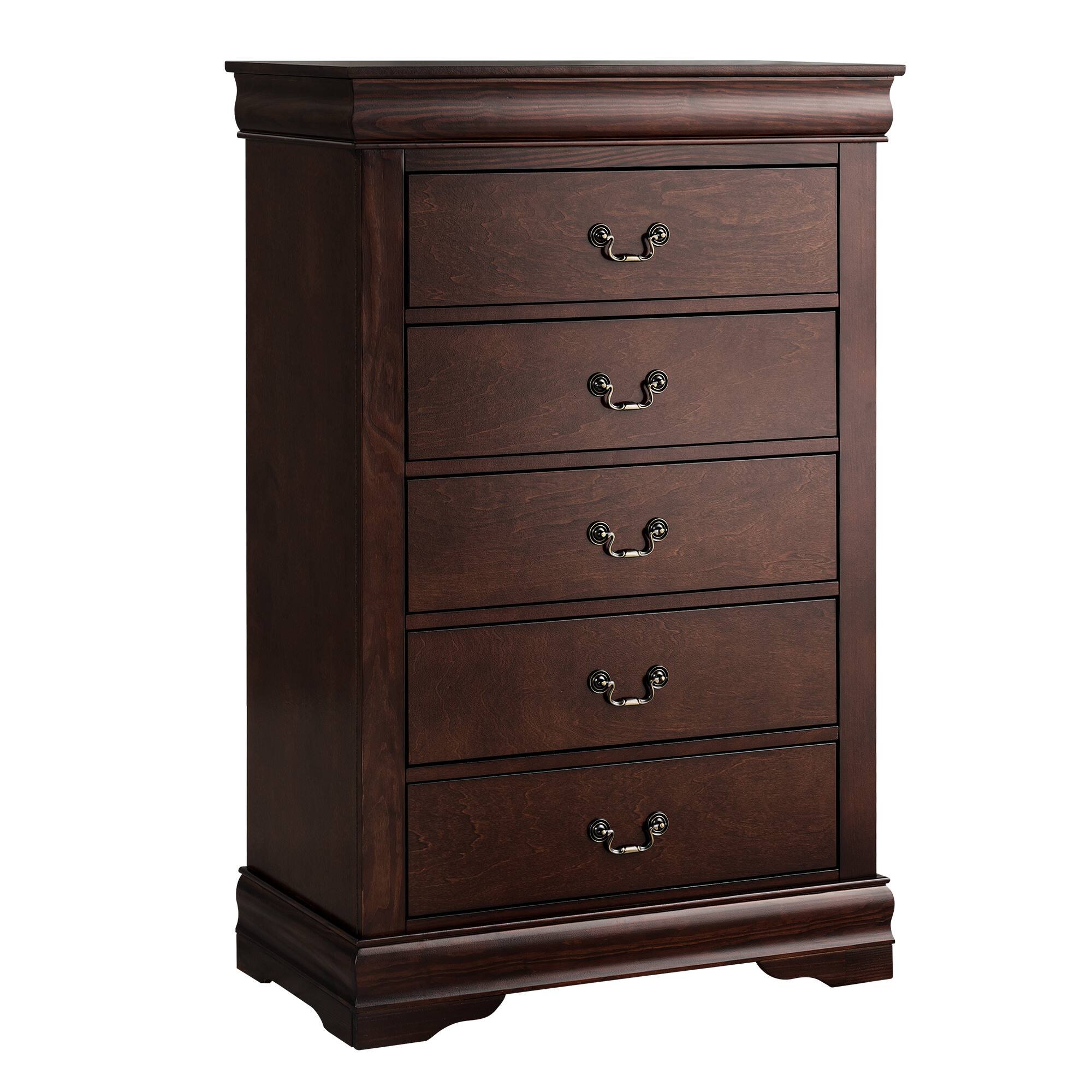 Front. Vaczon - Solid Wood 5-Drawer Bedroom Dresser, English Dovetail Chest of Drawers for Clothes and Home Storage - Cherry.