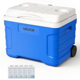 VEVOR - Hard Cooler, 21QT Portable Rolling Cooler with Wheels, Leak-Resistant Coolbox Keeps Contents Cool for 48 Hours - White;Blue