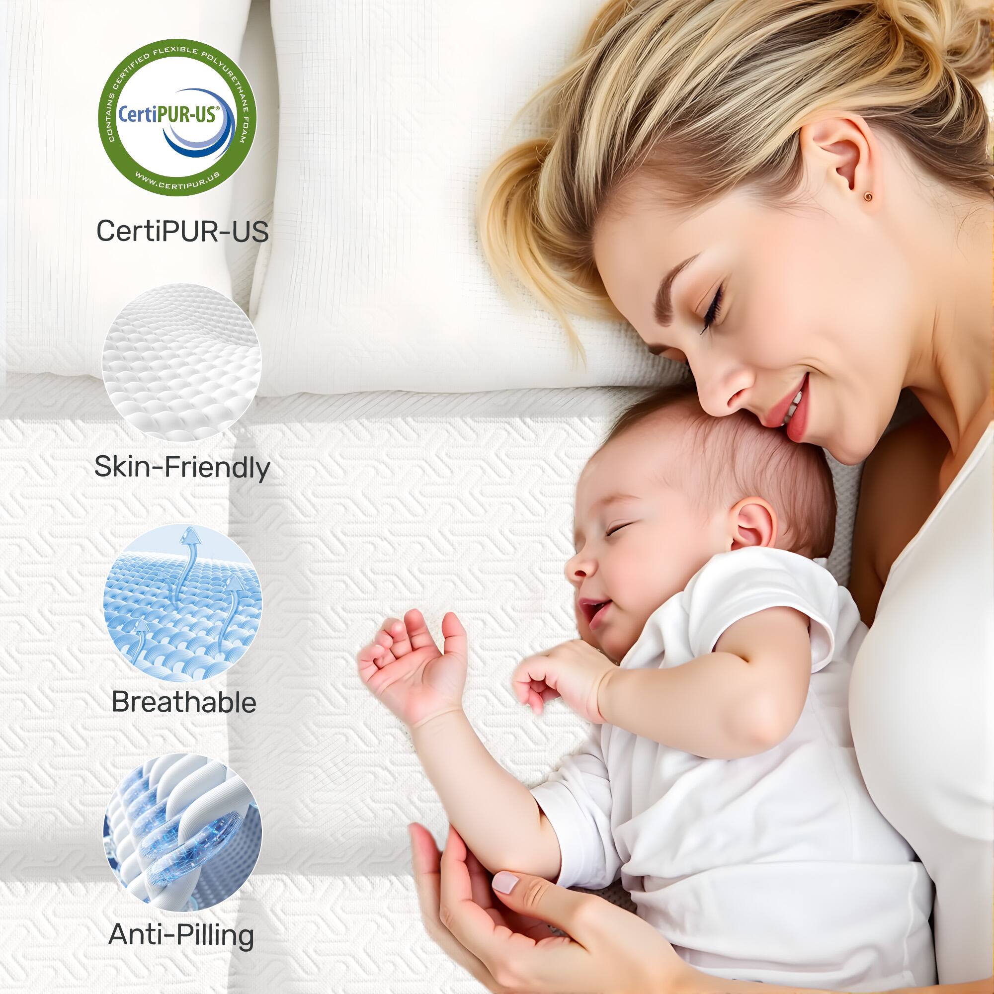 PLEJIBLE E9 CERTIFIED POLYURETHANE CONTAINS CertiPUR-US

FRSAN WWW.GEATIPUR.UO

CertiPUR-US

Skin-Friendly

Breathable

Anti-Pilling