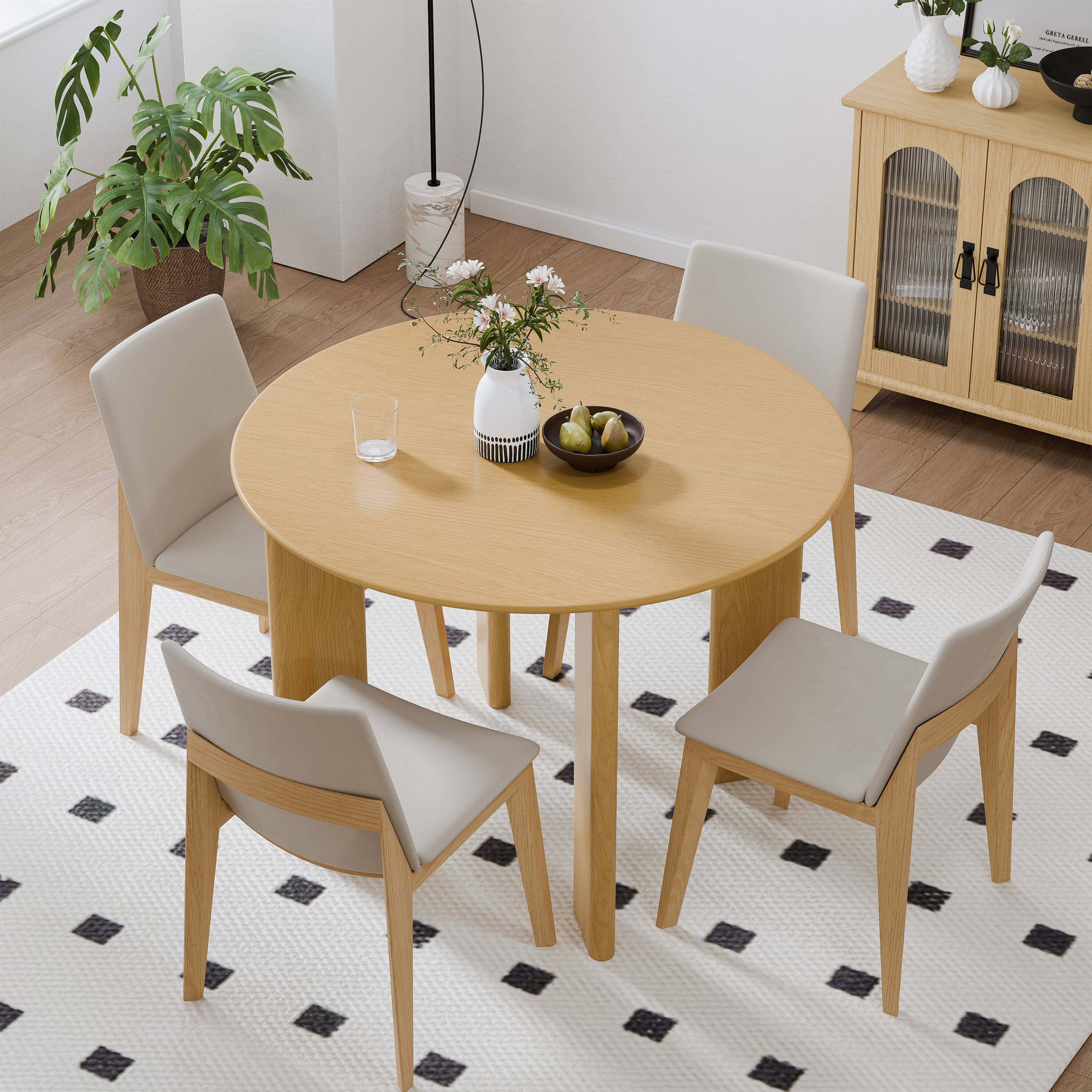 Alt View 2. Lirago - 42in. Tapered Leg Round Natural Dining Table Solid Wood Timeless Style,Seats 6 People - Beige.