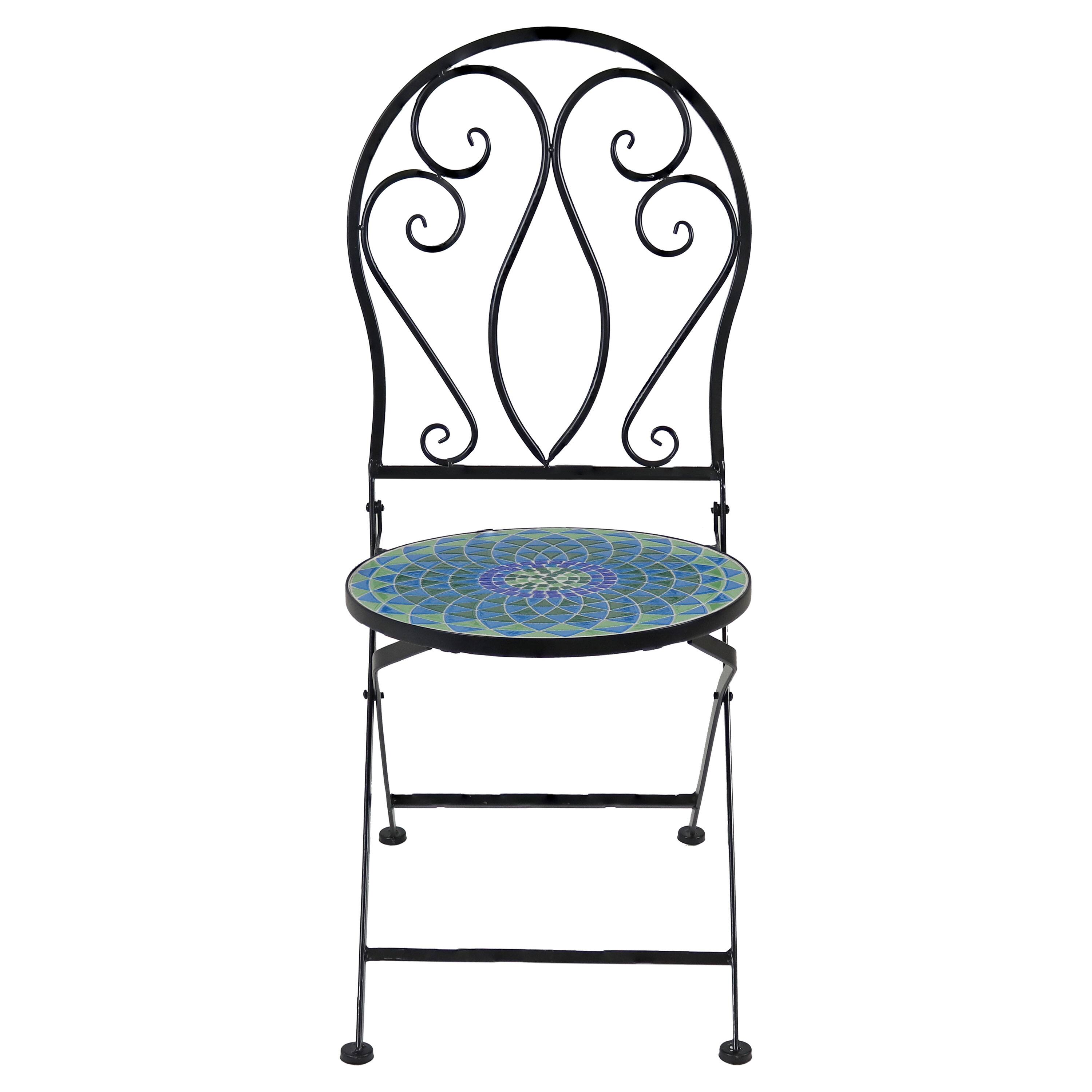 Alt View 2. Sunnydaze - Mosaic Tile Bistro Chair with Iron Frame - 2-Pack - Blue Mosaic.