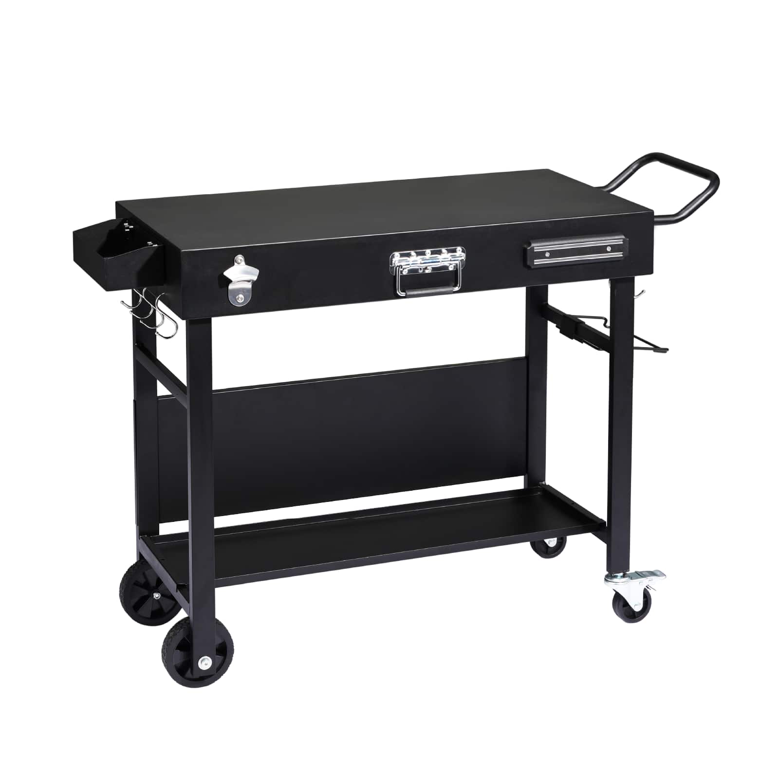 Winado - Foldable Grill Table Rolling Cart with Wheels, Bottle Opener, Seasoning Tray, Rubbish Bag Holder for Outdoor Camping - Black