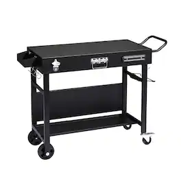 Winado - Foldable Grill Table Rolling Cart with Wheels, Bottle Opener, Seasoning Tray, Rubbish Bag Holder for Outdoor Camping - Black