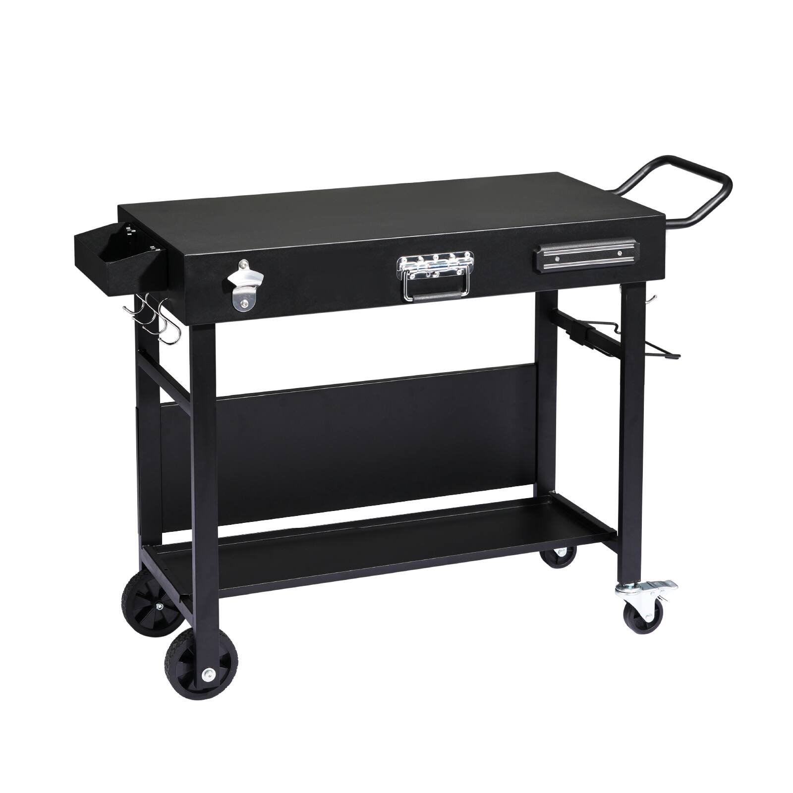 Front. Winado - Foldable Grill Table Rolling Cart with Wheels, Bottle Opener, Seasoning Tray, Rubbish Bag Holder for Outdoor Camping - Black.