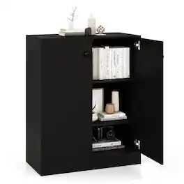 Costway - 2-Door Storage Cabinet Freestanding Storage Organizer with 3-Tier Shelf Entryway - Black