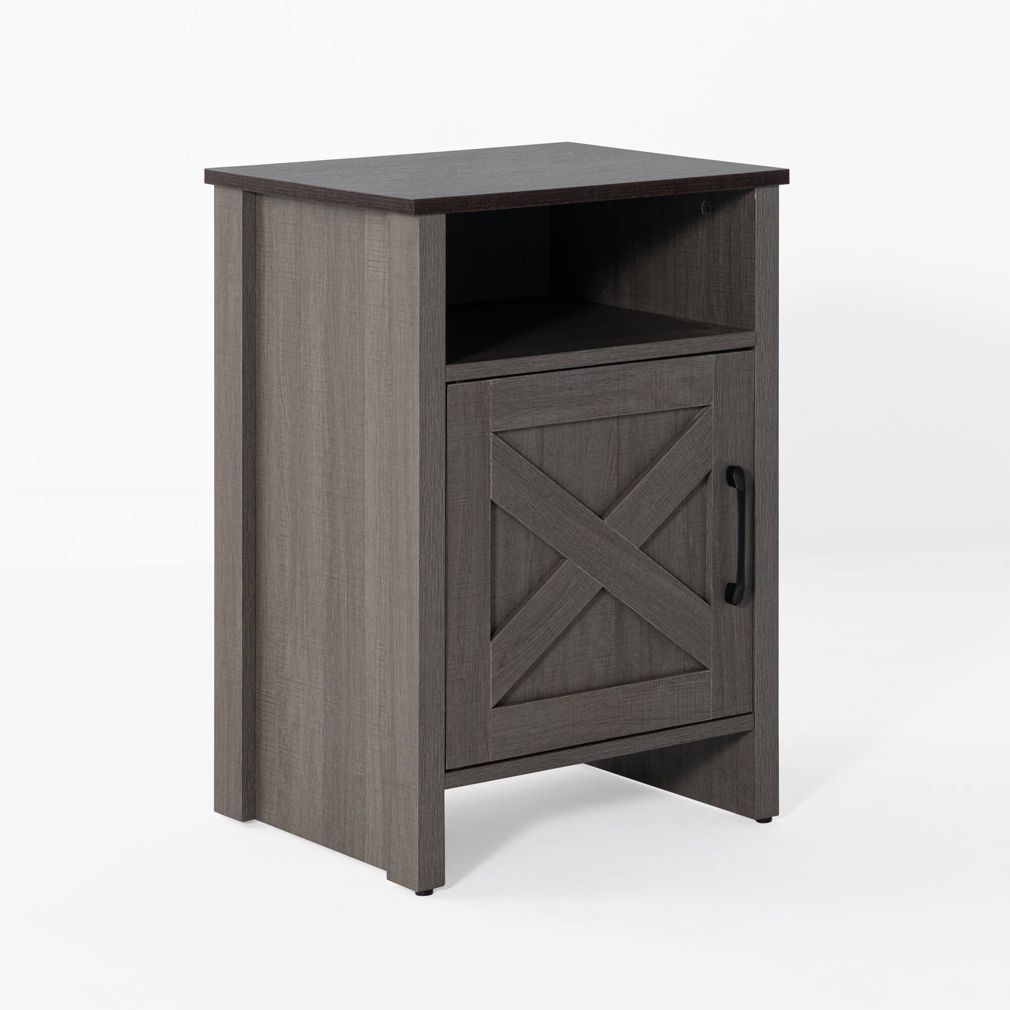 Alt View 4. Vaczon - Two-Tone Farmhouse Style Side Table, Rustic Vintage Nightstand with Storage, Wood End Table for Bedroom & Living Room - Brown，Gray.