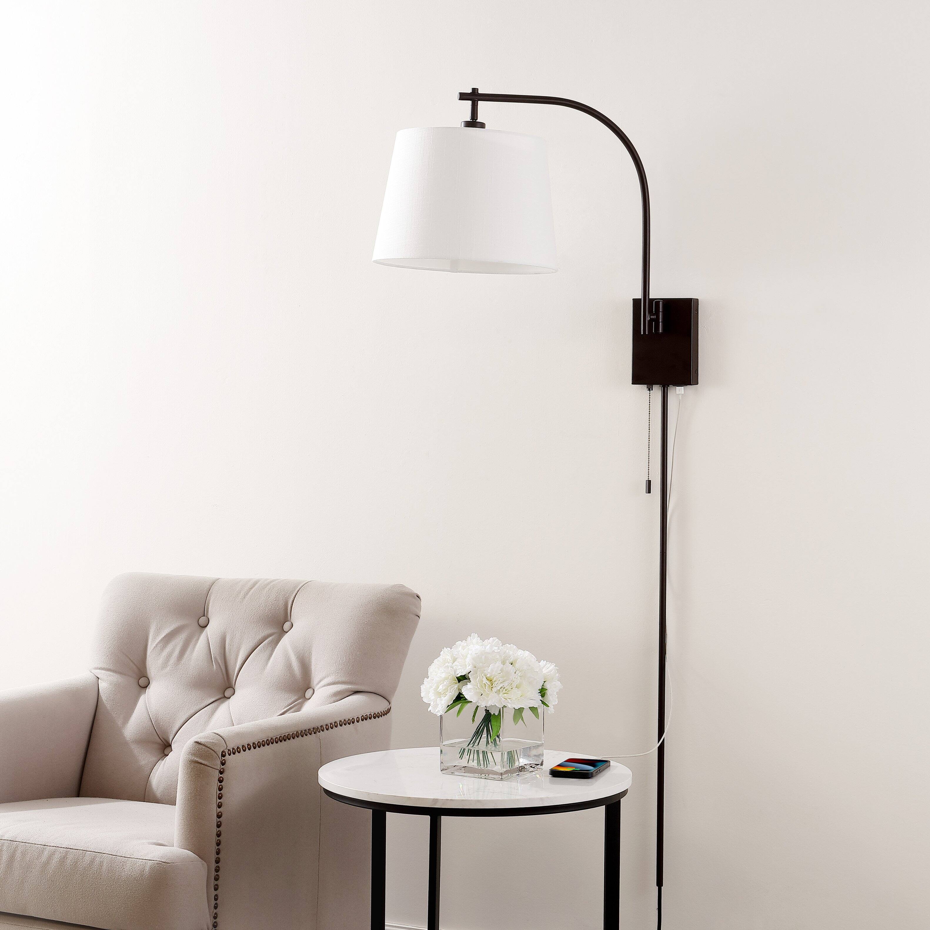 Alt View 7. Jonathan Y - Gosling 22.5" Plug-In or Hardwired Iron Gooseneck Swing Arm Sconce with Pull-Chain and Charging Port, Oil Rubbed Bronze - Oil Rubbed Bronze.