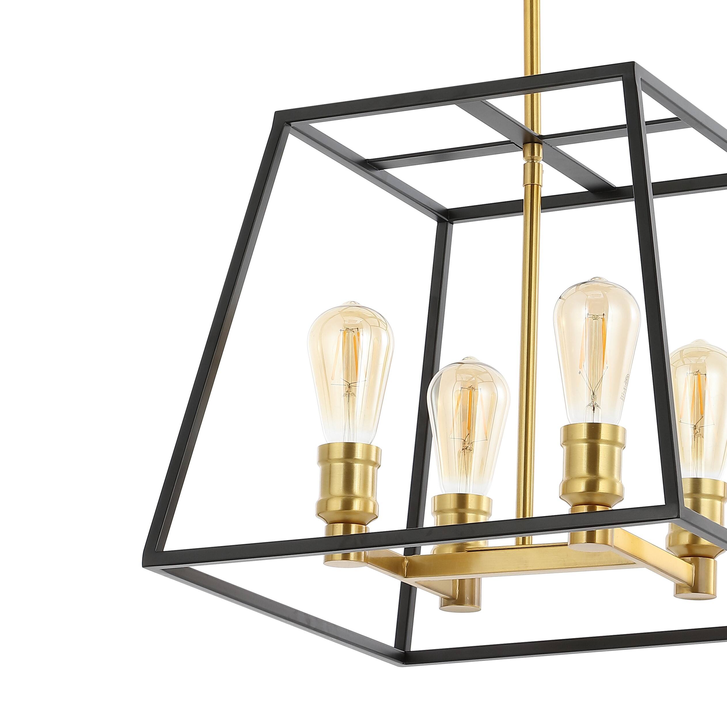 Alt View 4. Jonathan Y - Lloyd 15" 4-Light Farmhouse Industrial Iron LED Pendant, Black/Brass Gold - Black/Brass Gold.