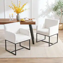 KERDOM - Linen Padded Dining Chairs with Arms Set of 2, Restaurant Armchairs, Reading Accent Chair, Upholstered Kitchen Chair - White