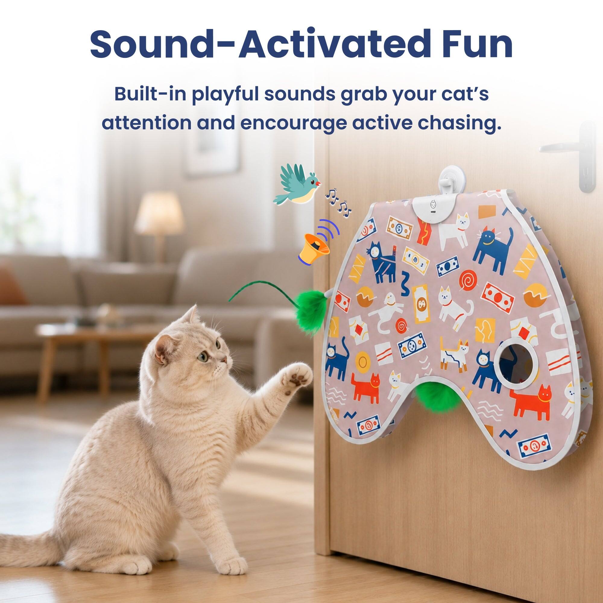 Sound-Activated Fun  
Built-in playful sounds grab your cat's attention and encourage active chasing.