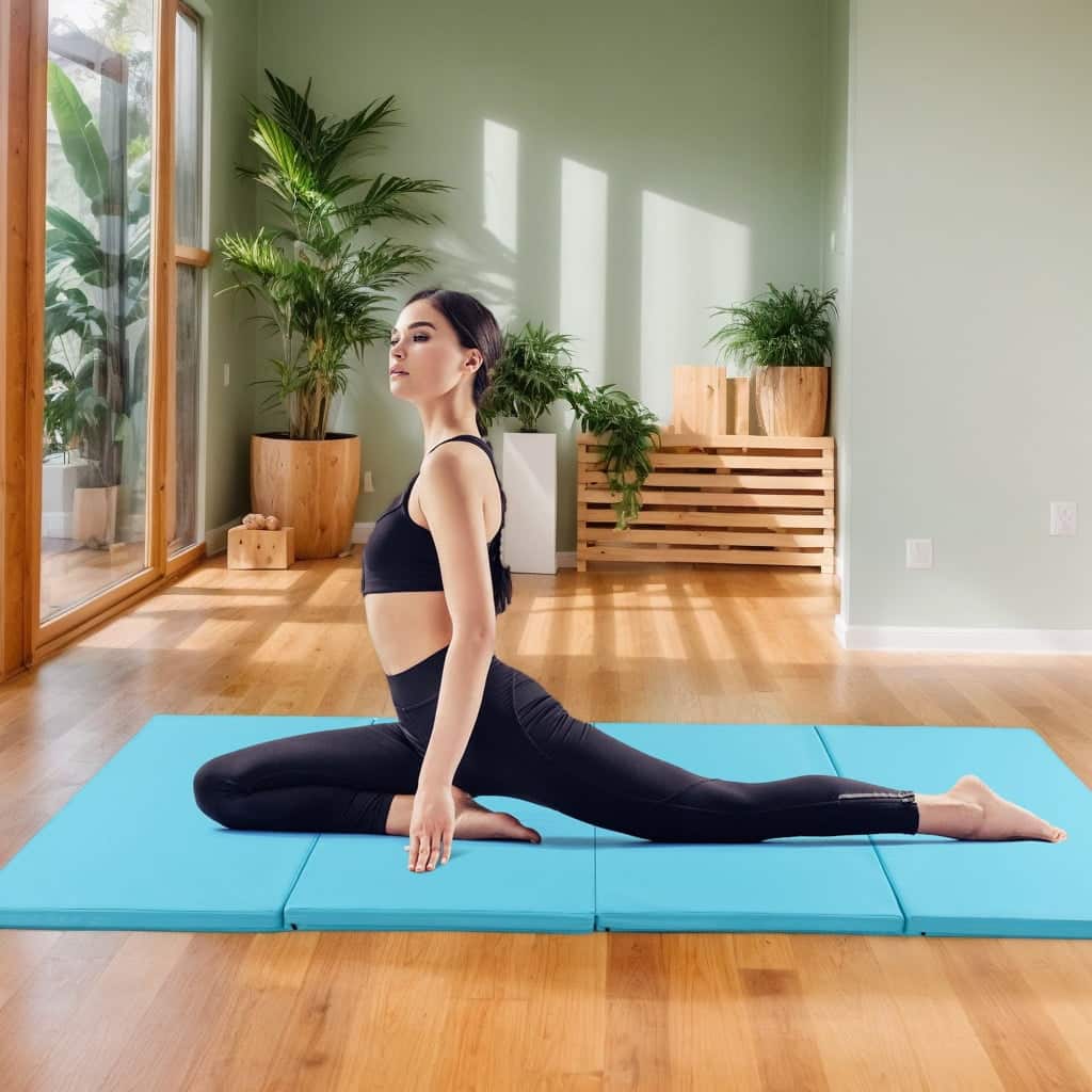 Kadyn - Gymnastics Mat, Exercise Tumbling Mat,4-Panel PU Leather Folding Exercise Mat with Carrying Handles - Blue