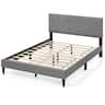 Costway - Full Size Bed Frame with Linen Fabric Upholstered Headboard & Wooden Slat Support - Gray