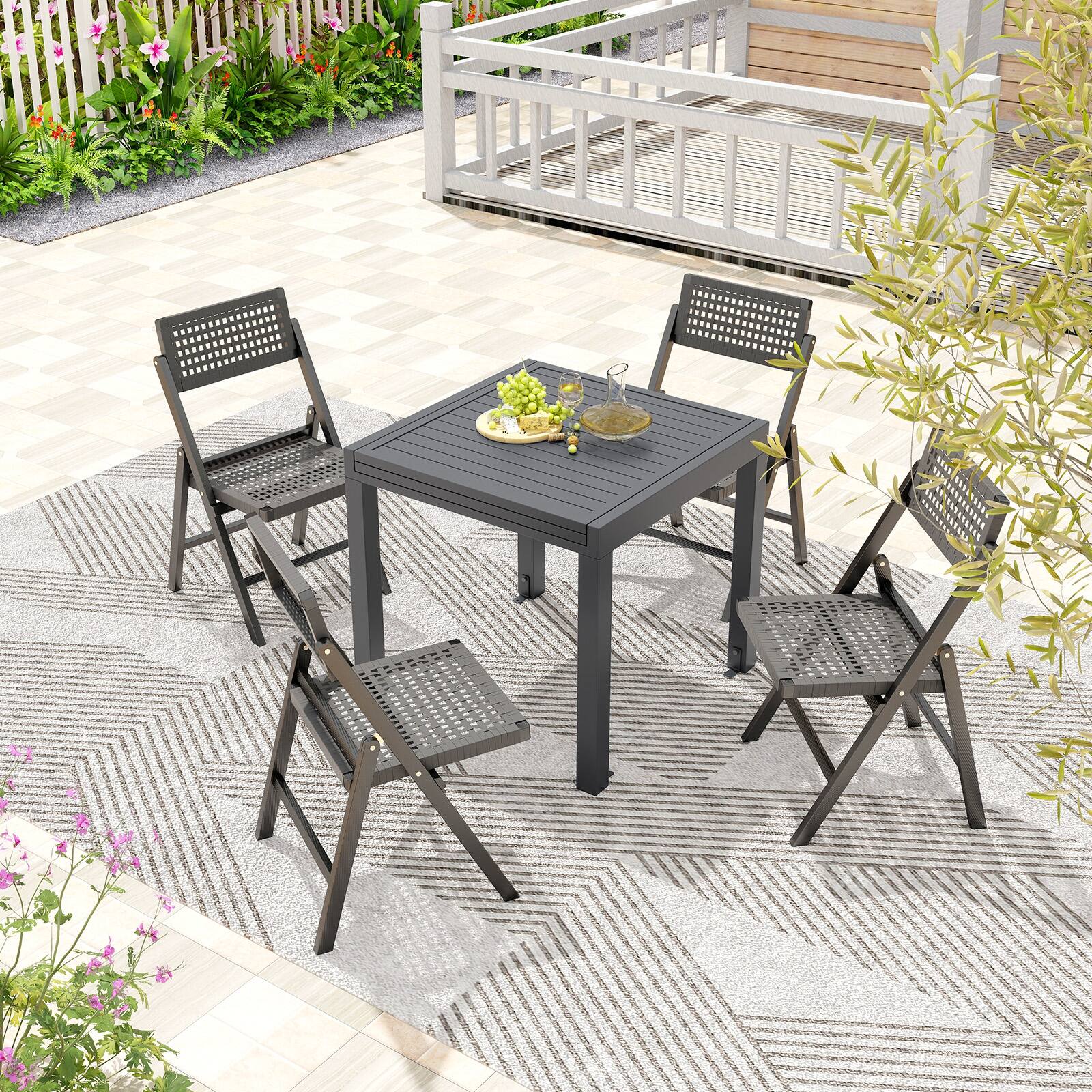 Alt View 1. Sugift - Expandable Patio Dining Table for 4-6 People - Grey.