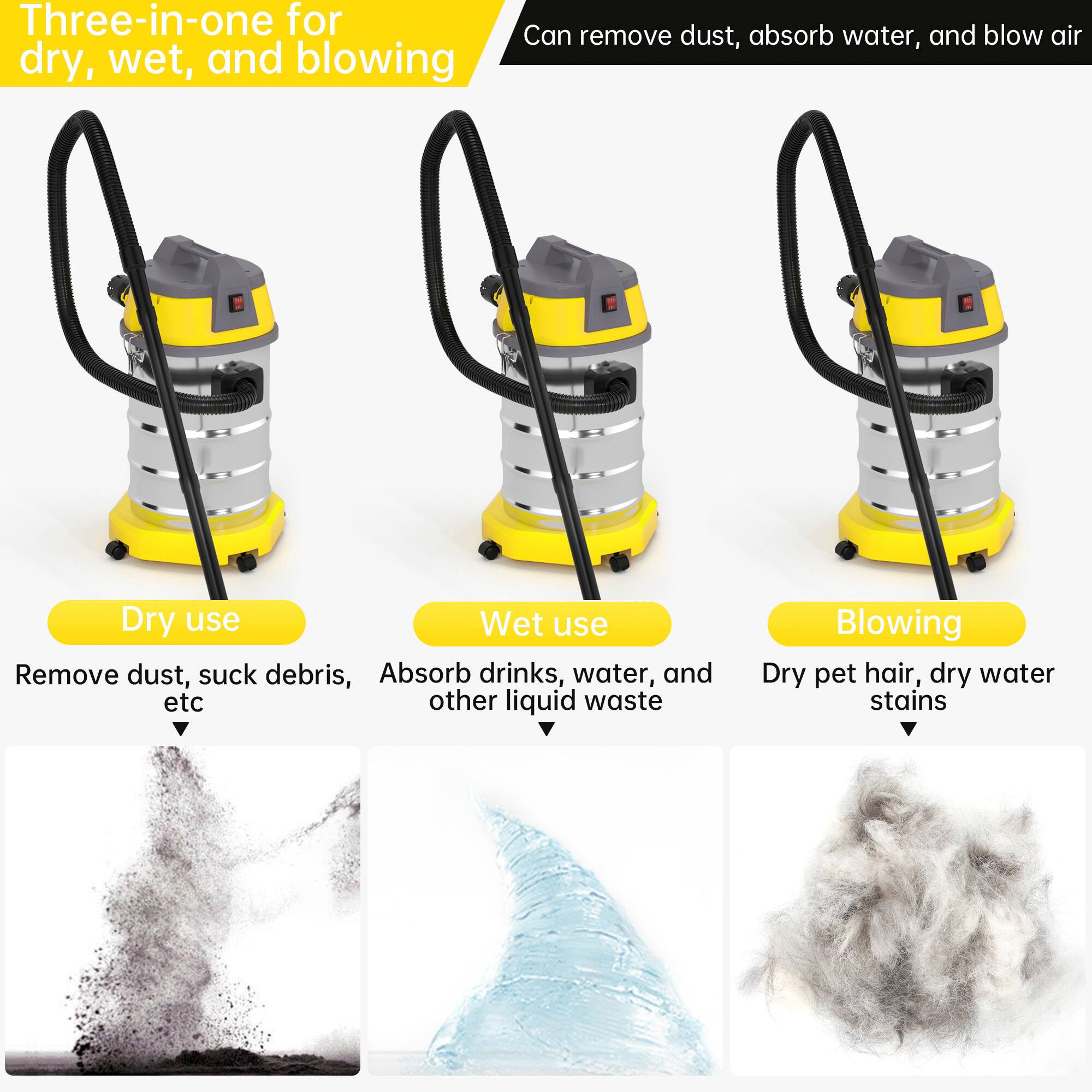 Topteng ​​8HP 3200W 2 in 1 Wet/Dry Vacuum 10Gal Stainless Tank
