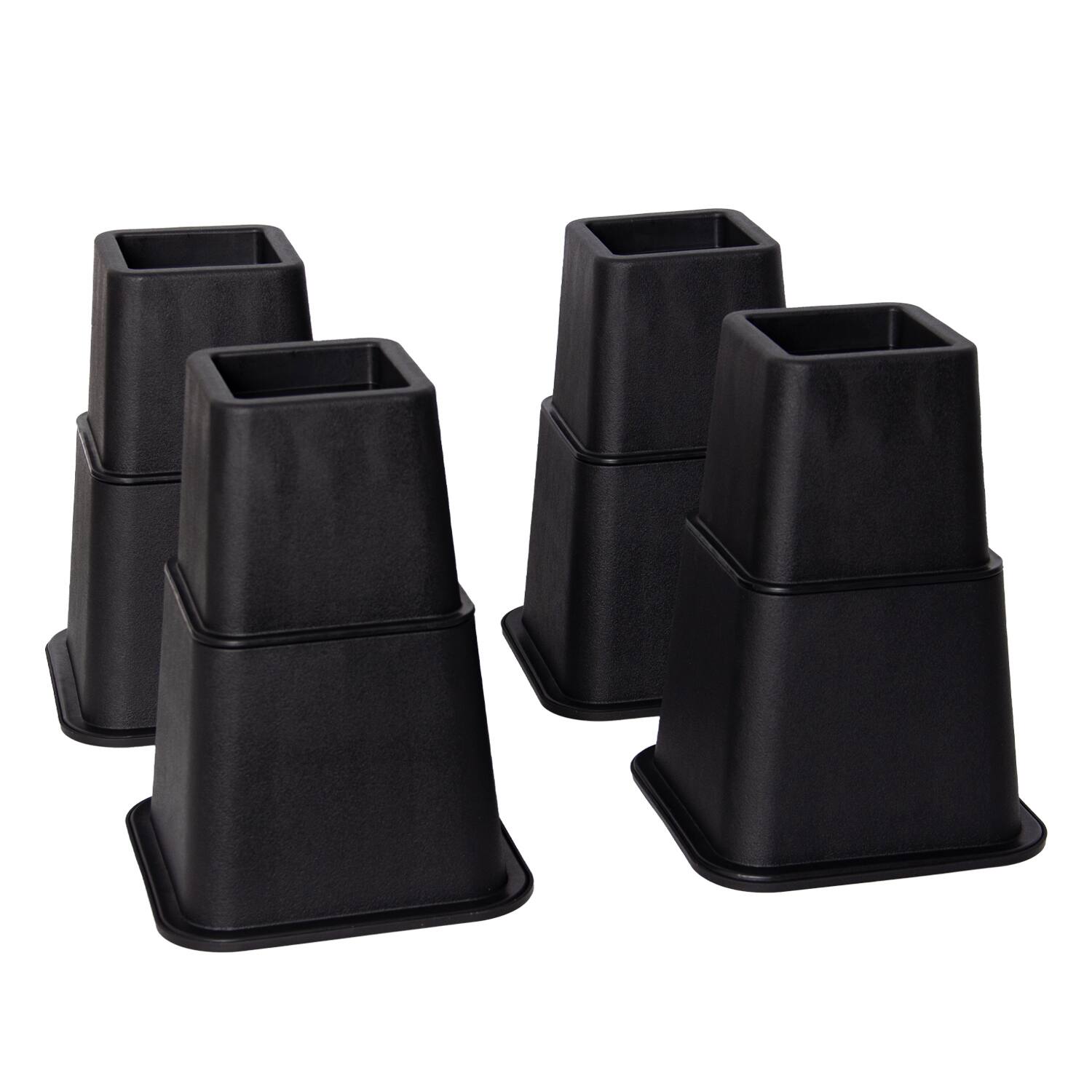 Front. Kings Brand Furniture - Kings Brand Furniture Adjustable Heavy-Duty Bed Risers Set of 4, Black - Black.