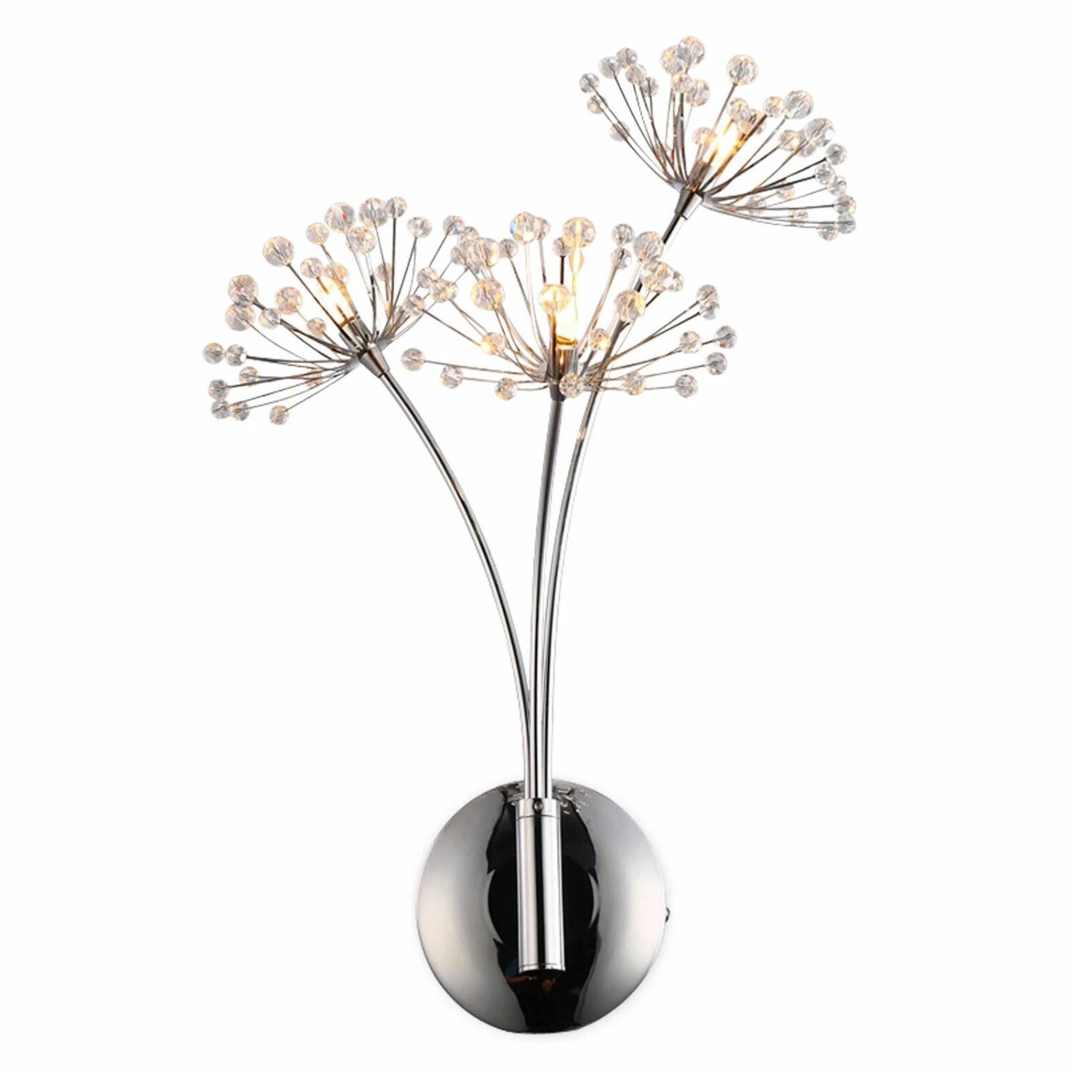 Front. Stock Preferred - Modern LED Wall Light Dandelion Crystal Indoor Sconce - Silver.