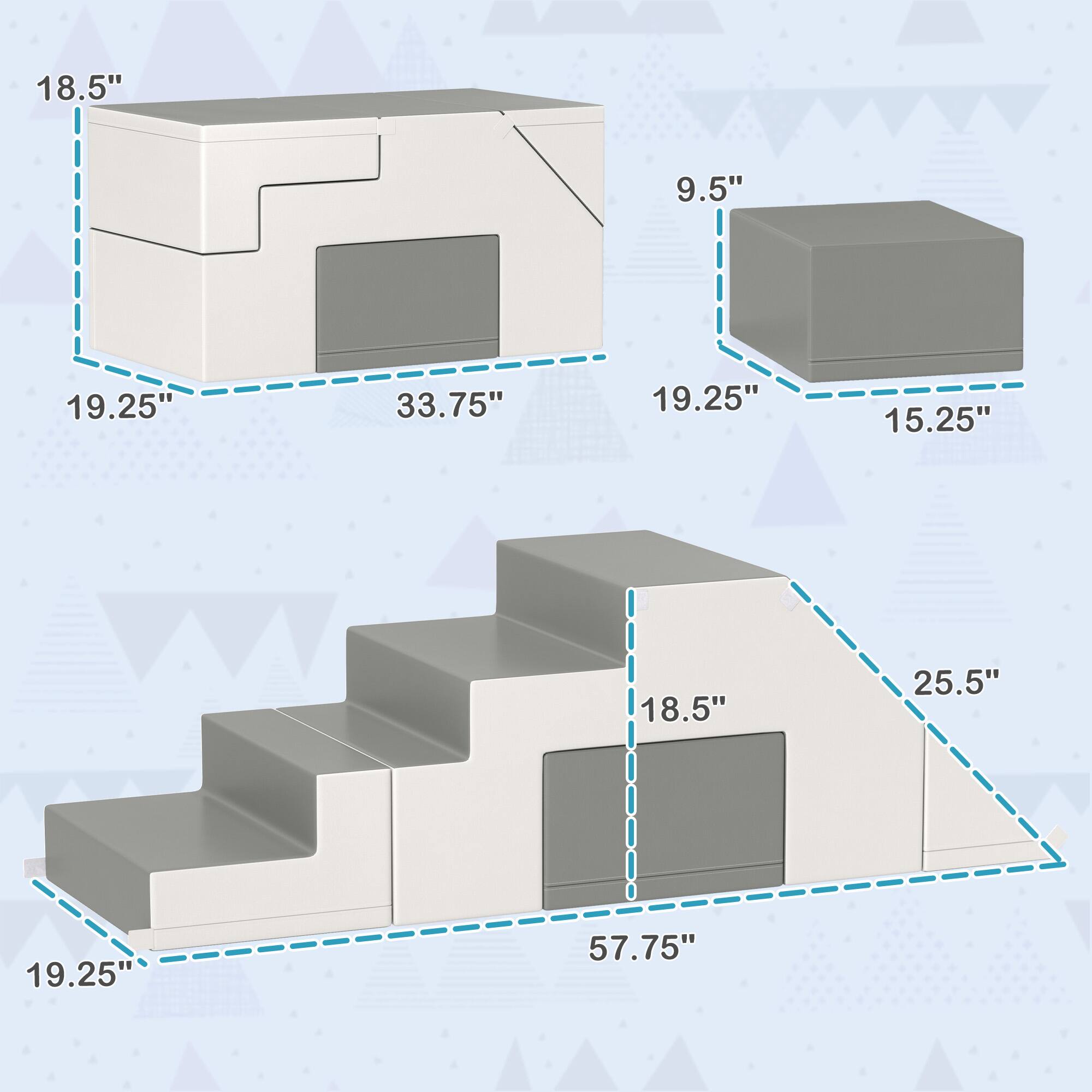 18.5"  
9.5"  
19.25"  
33.75"  
19.25"  
15.25"  
18.5"  
25.5"  
19.25"  
57.75"