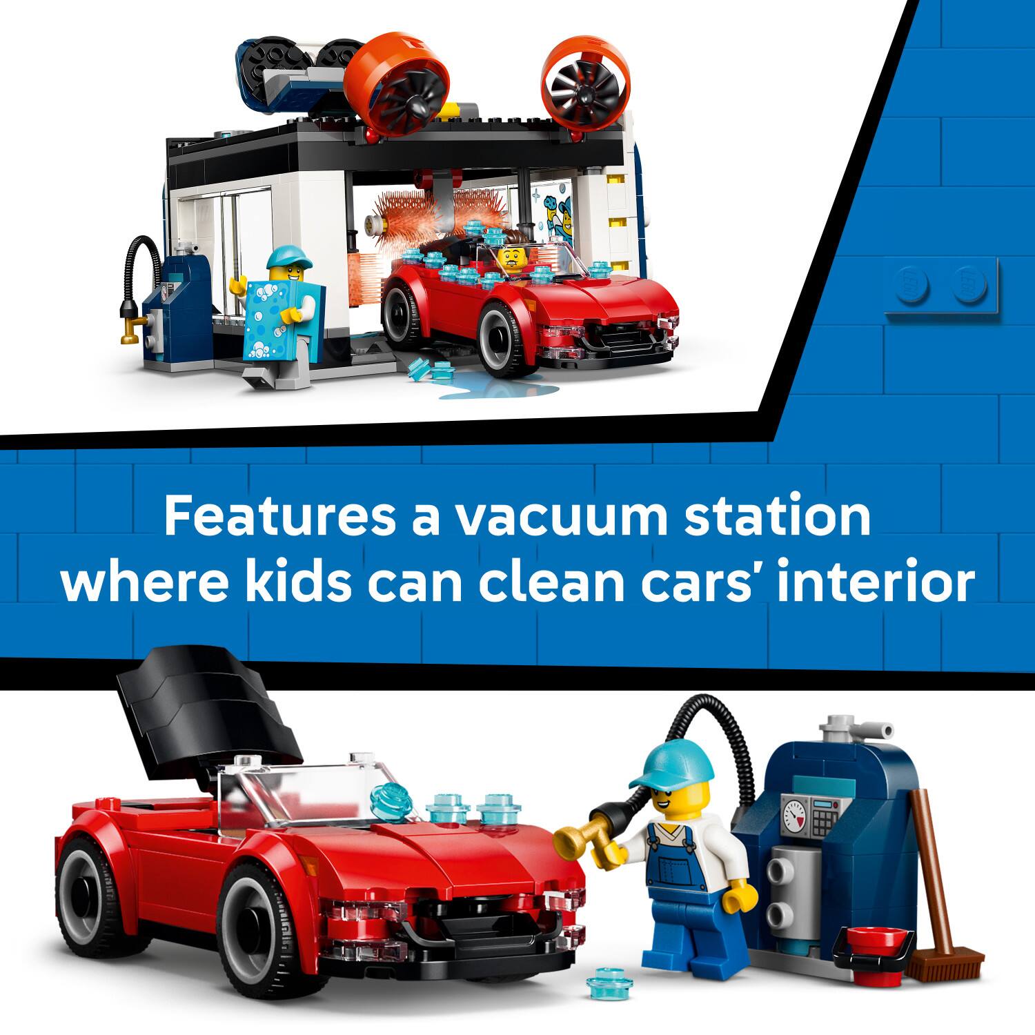 1000 LEGO Features a vacuum station where kids can clean cars' interior