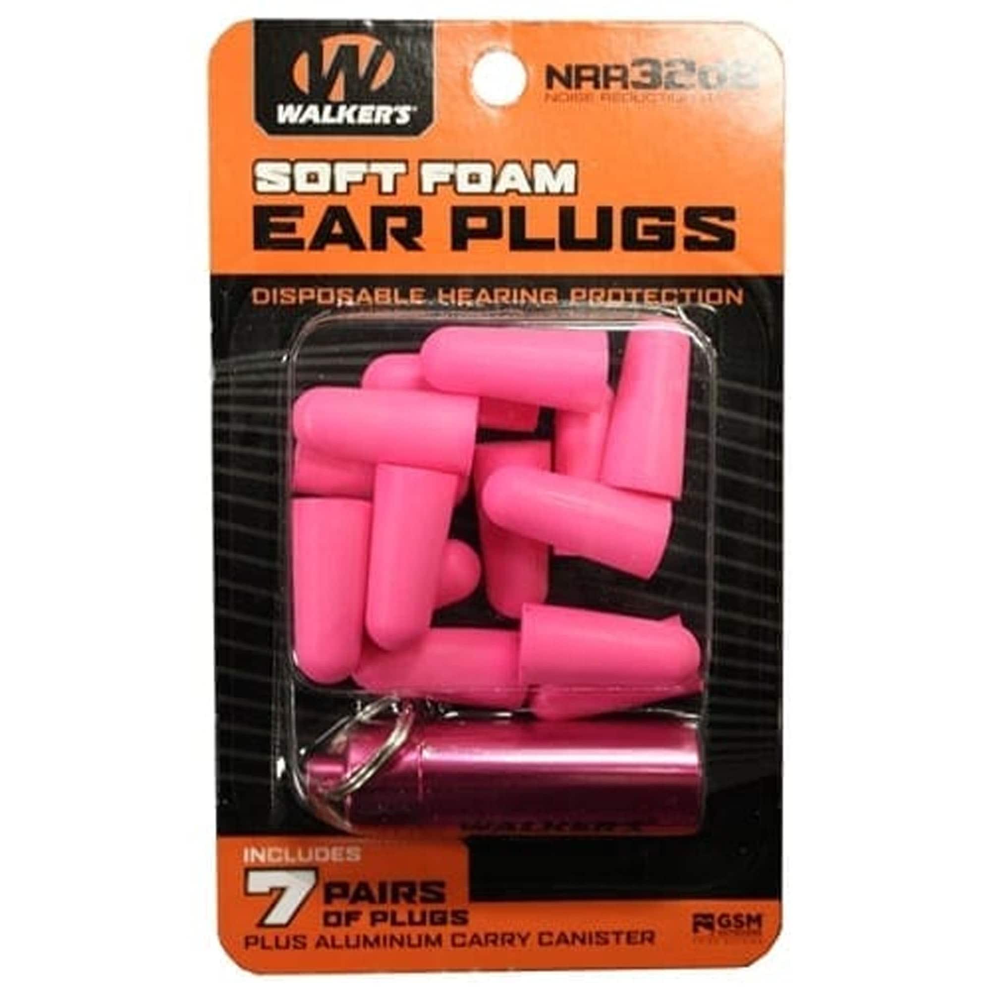 Walker’s - Walker's - Foam Ear Plugs with Aluminum Carry Canister - 7 Pairs - Pink/Pink