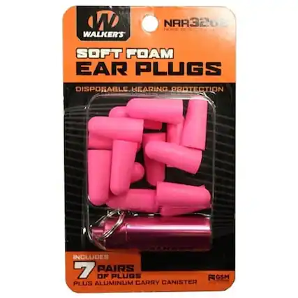 W NAR3202 WALKER'S SOFT FOAM EAR PLUGS DISPOSABLE HEARING PROTECTION INCLUDES 7 PAIRS OF PLUGS PLUS ALUMINUM CARRY CANISTER