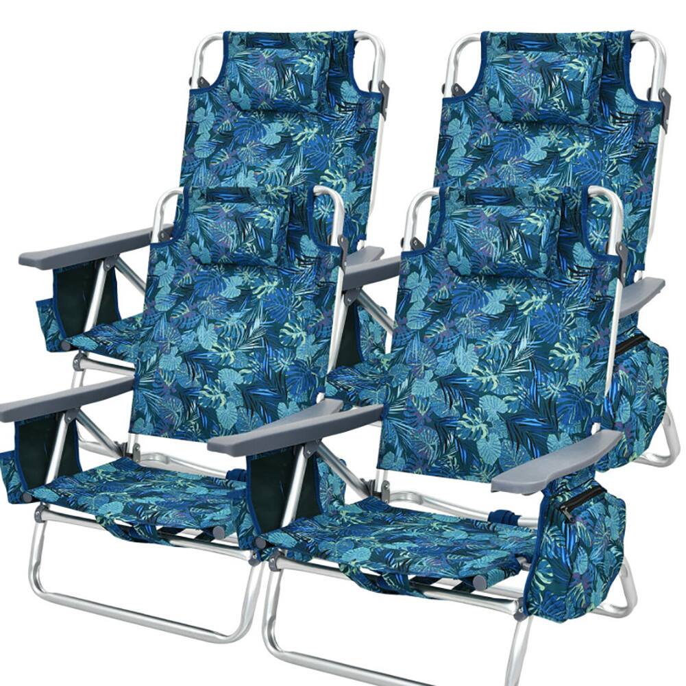 Angle. Pefilos - 4-Pack 5-Position Outdoor Folding Backpack Beach Reclining Chair with Pillow-Navy, Folding Beach Chair - Blue.