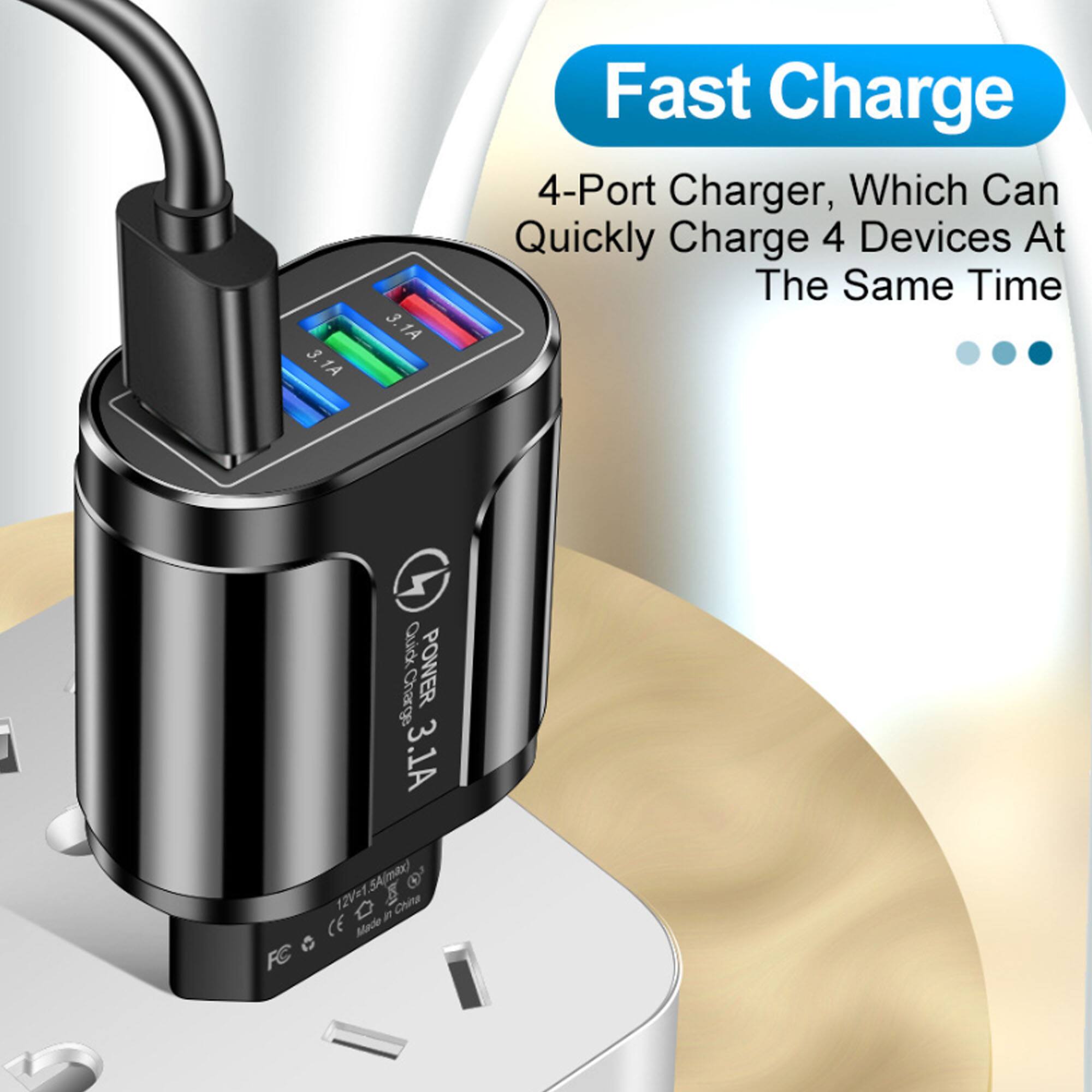 3.1A 3.3.3.1 Fast Charge 4-Port Charger, Which Can Quickly Charge 4 Devices At The Same Time Quick POWER Charge 3 AI. FC SARI O' 12V+1 Chia 0 F CE Made