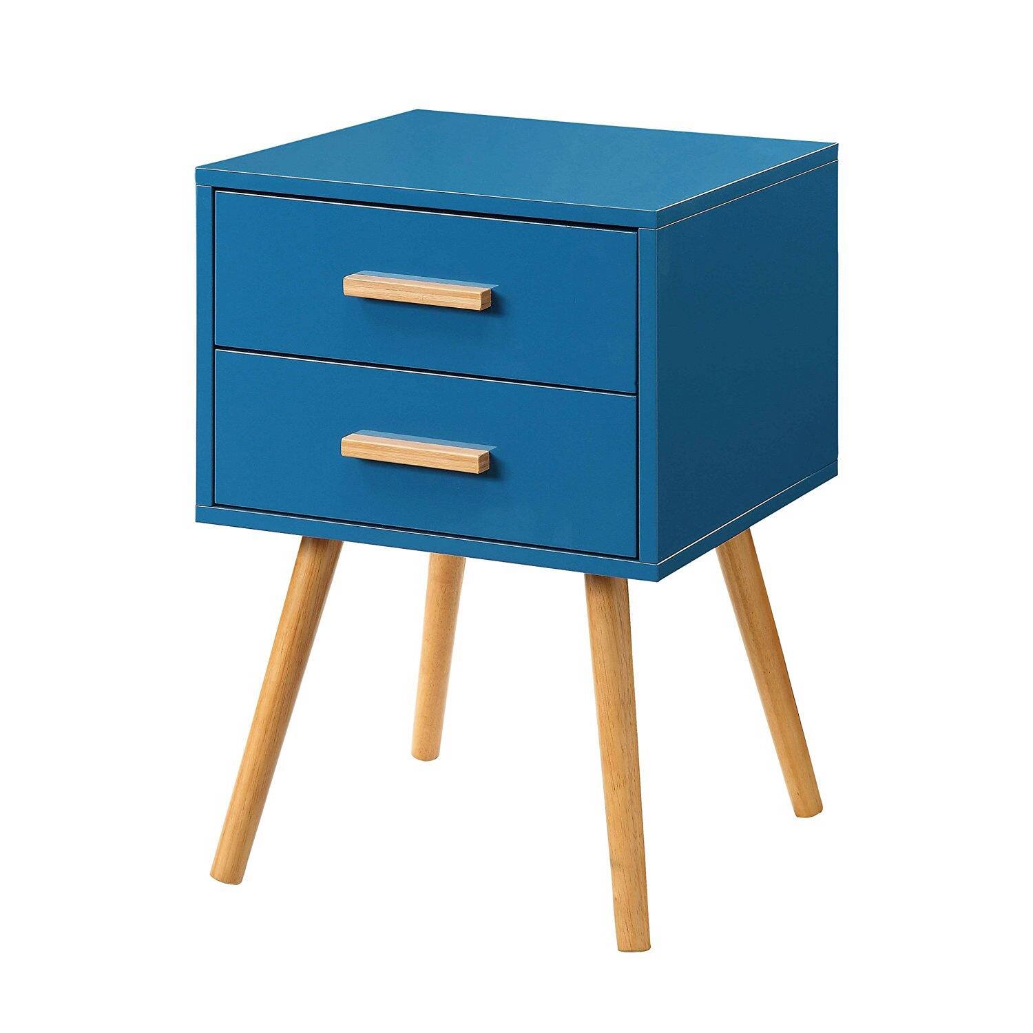 Left. Hivvago - Modern Classic Mid-Century Style End Table Nightstand in Blue Finish - Blue.