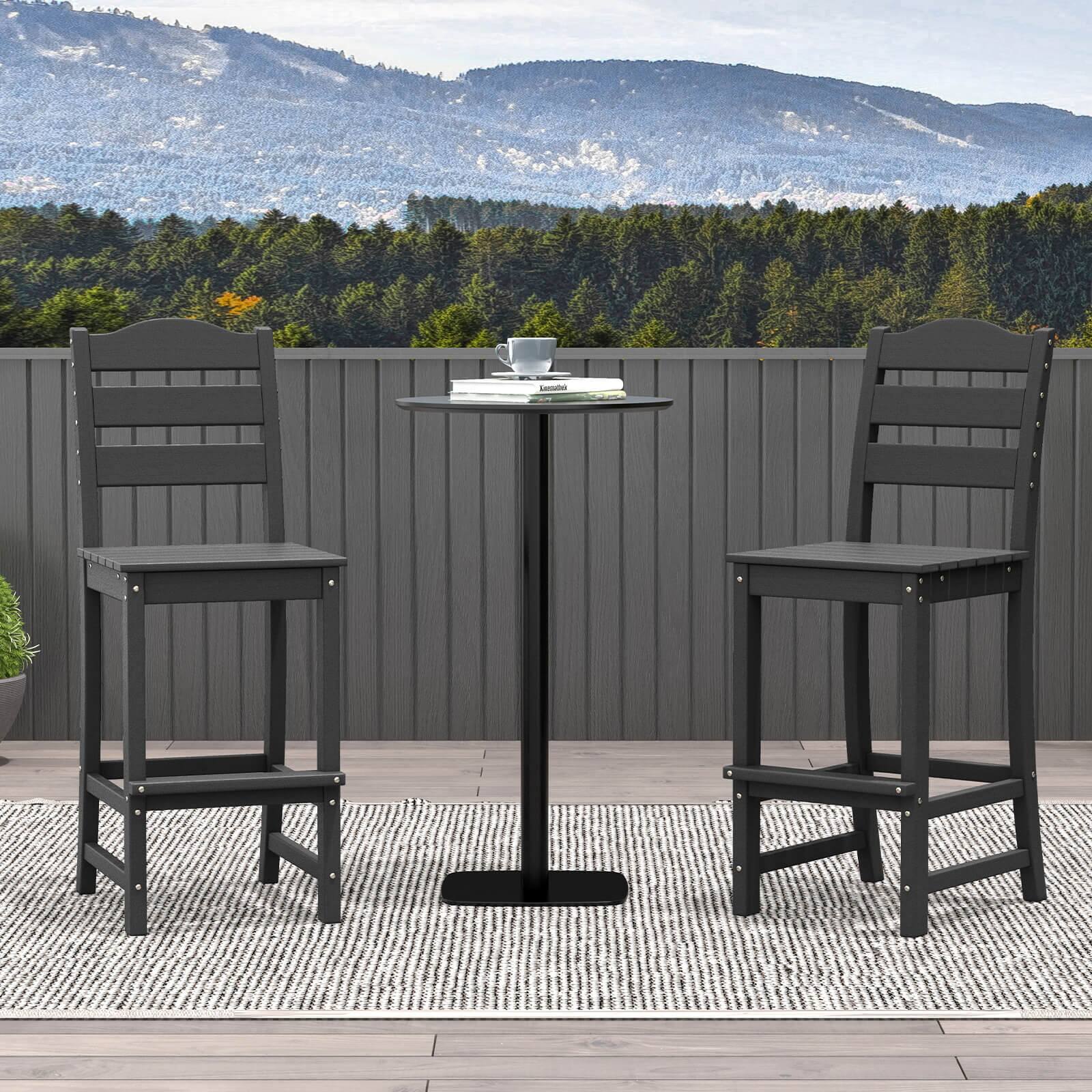 Alt View 3. Costway - Costway Outdoor HDPE Bar Stool Patio Tall Chair Backrest Footrest All Weather - Black.