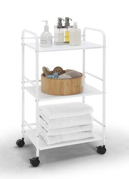Dazzling Pops - SunnyPoint 3-Tier Rolling Utility Cart Metal Storage Organizer with Wheels, Mobile Kitchen Cart, Office - Wht