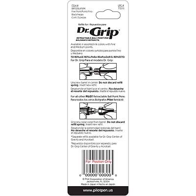 Sure, here is the corrected and grouped text from the image:

---

**Dr. Grip**

**Pilot Corporation**

**CEM non foe PorePurto Fino LPC# 77210 Core 2 70-28 Refie for / Dr. Grip BALA Auslable e CAnOAI r colon with Fee and Medium Disponible en COORES sutdos para purtos Fino Y TO REPLACE REPILLIARA REMPLATAR EL REPUESTO for Dr Griptare el modelo Or Grp in Do not discard refa spring Ieot new Deveomille el por e cerbo No deseche el resorte del repuesto hetr e for all other PILOT Retractable Ball Point Pens Para sodos los tr4 Boligrafos Pilor Retract Unscrew noue cone from barel Do not discard refi spring Inset nef Deustomile la notenidas edonda del bari No deseche el resore del repuesto nome el repueISO nAO *Separate netils suaiabe for Dr Grp Cete of Gravity and Acrobet *Repuestos disponibles por separado, cers Dr Grp Cete of y Acroball