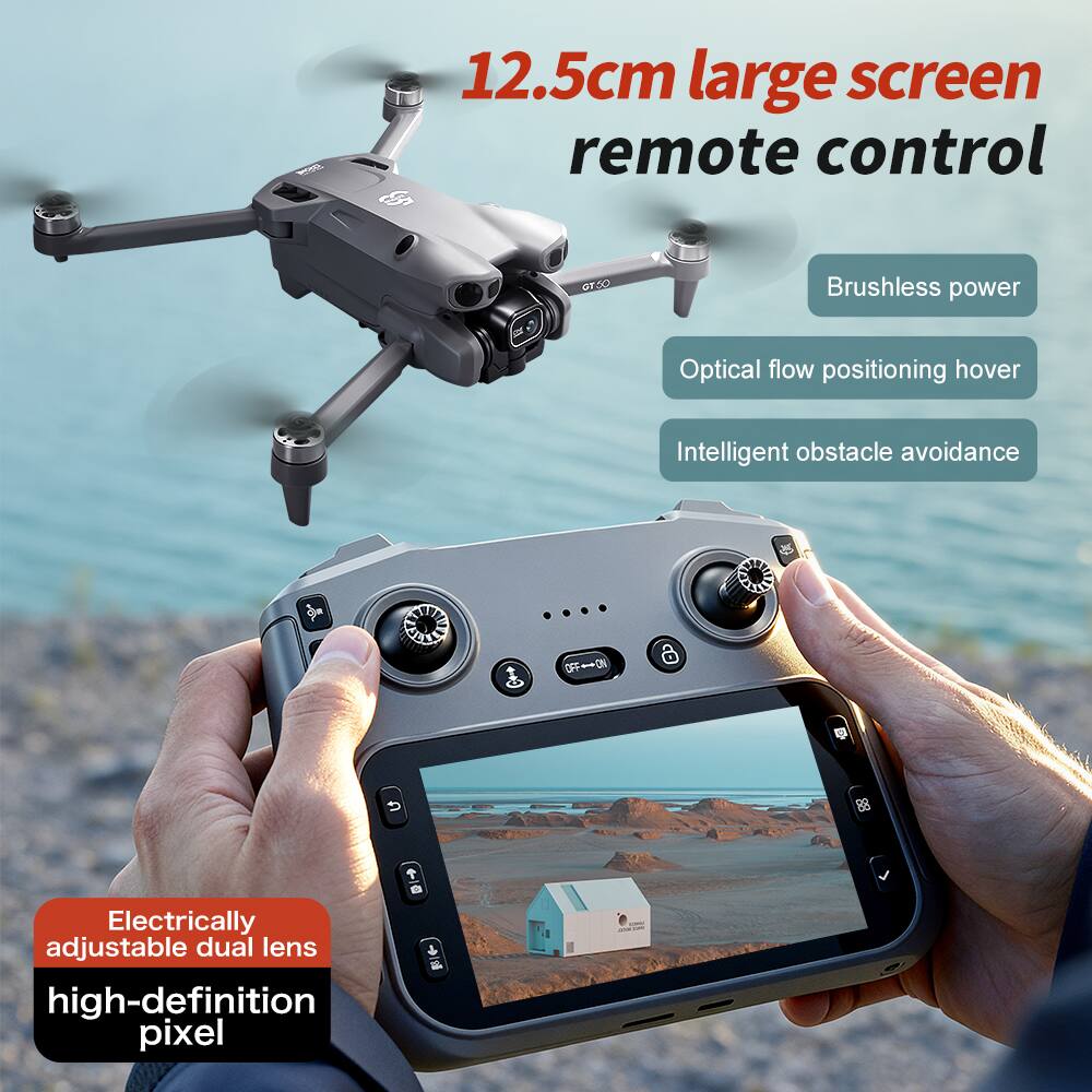 12.5cm large screen remote control

- Brushless power
- Optical flow positioning hover
- Intelligent obstacle avoidance

Electrically adjustable dual lens high-definition pixel