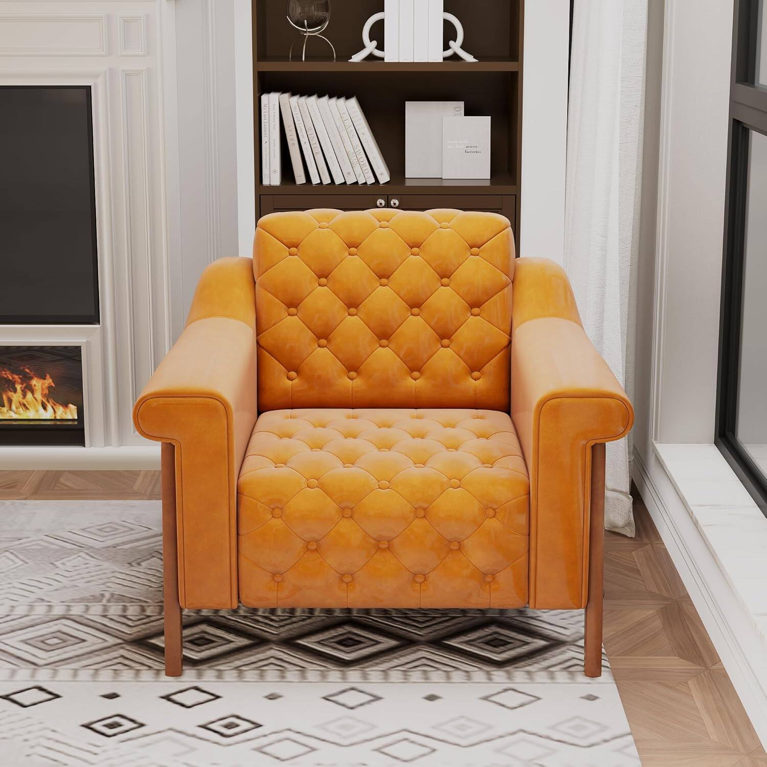 Alt View 2. Tiramisubest - Cozy Accent Chair,PU Leather Modern Living Room Chairs,Mid-Century Office Reading Chair,Single Sofa (Orange) - Orange.