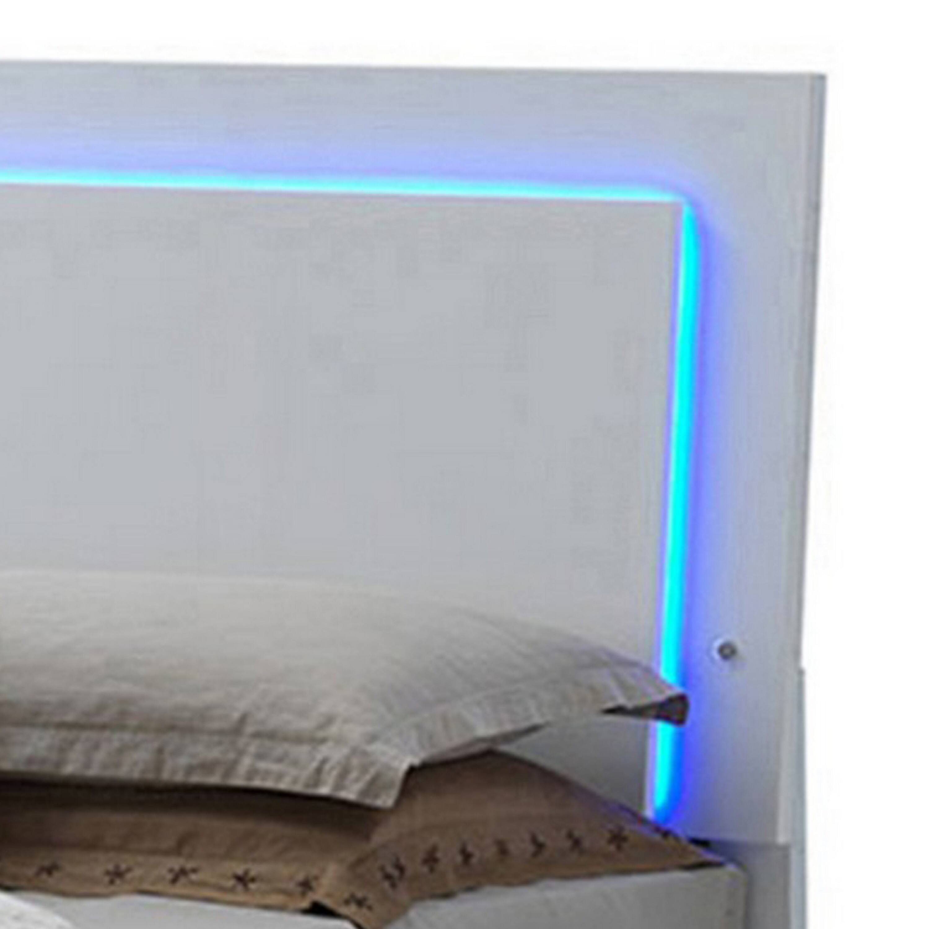Alt View 1. Manhattan Lane - Sok Queen Panel Bed with LED Headboard, Low Profile Footboard - White.