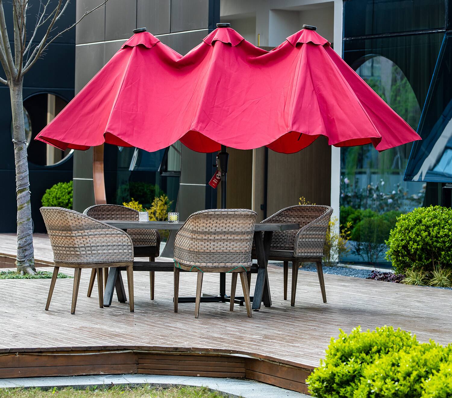 Back. Ainfox - Ainfox 15ft Large Patio Umbrella With LED Lights - Red.
