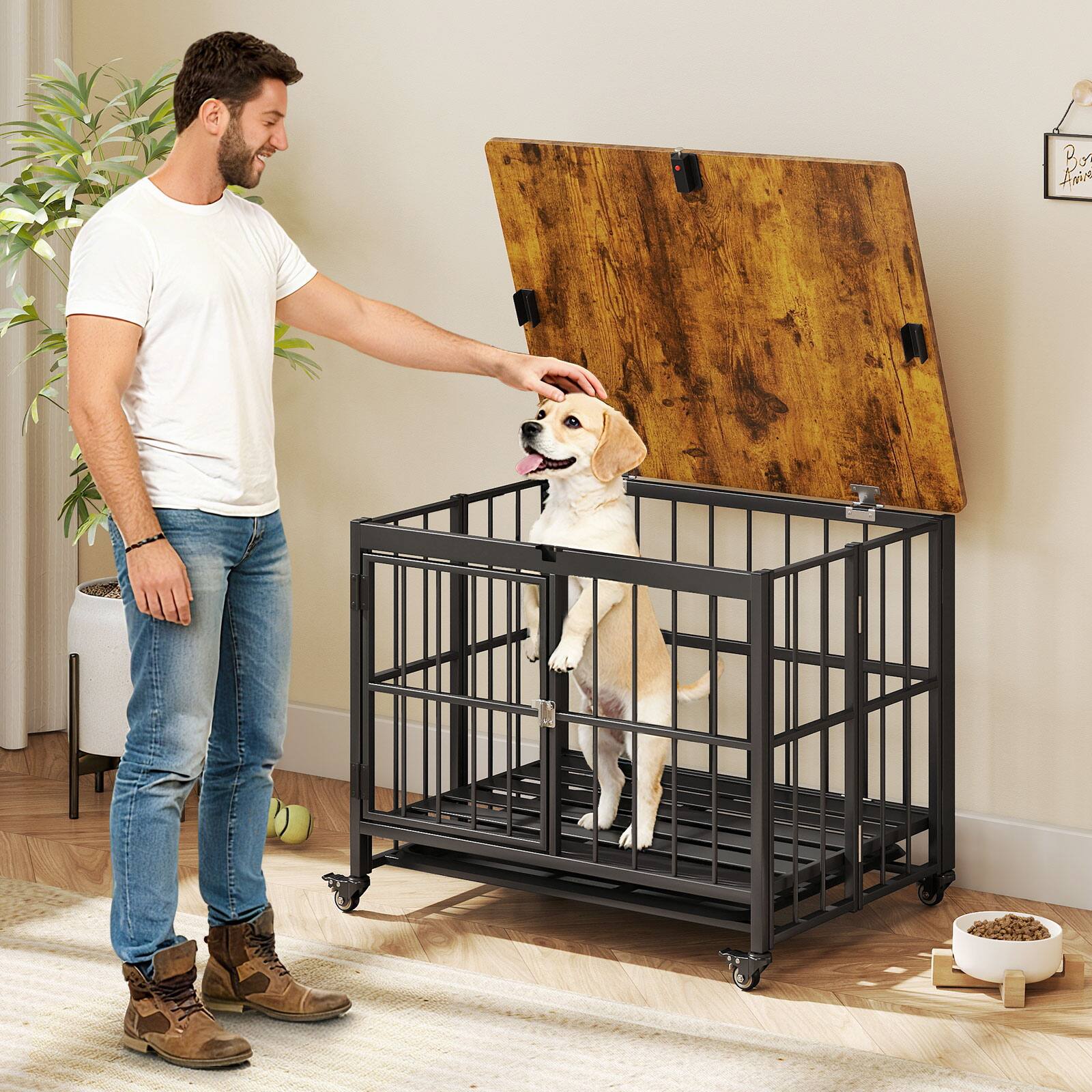 Alt View 1. Gymax - Gymax Foldable Dog Crate Furniture w/Removable Tray Lockable Door Lockable Wheels.