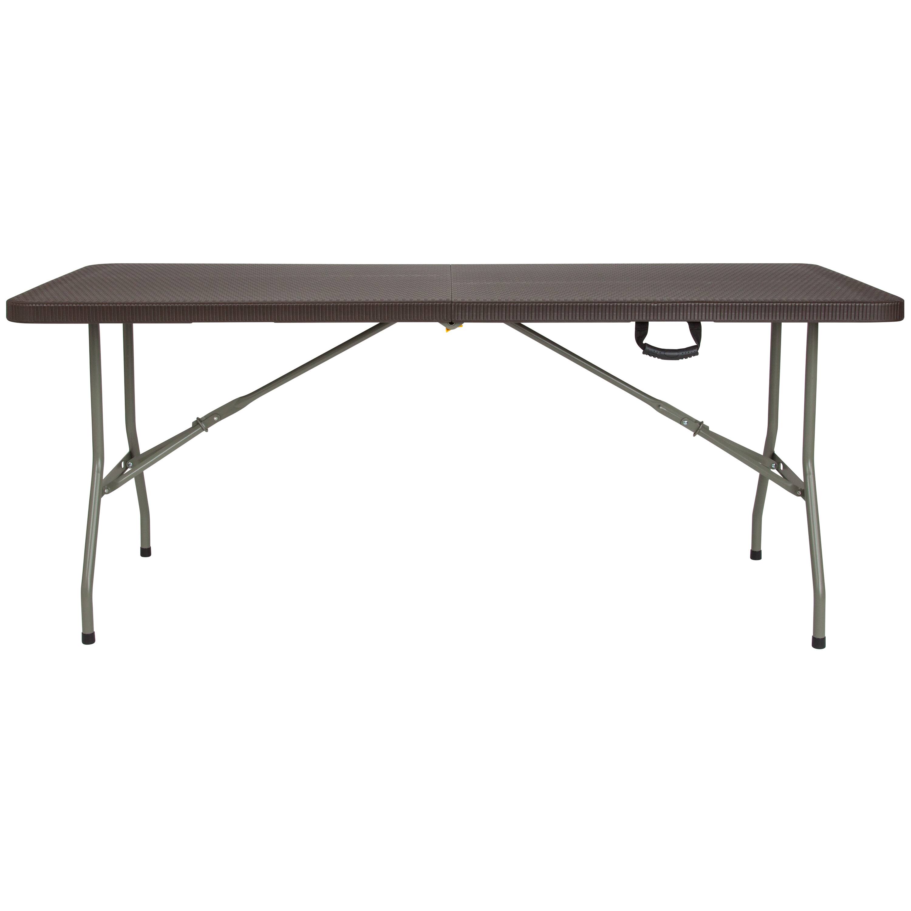 Alt View 2. Emma + Oliver - 6-Foot Bi-Fold Rattan Plastic Folding Table - Brown.